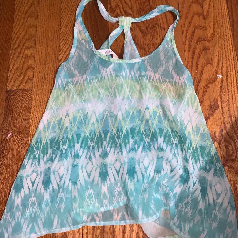 Aeropostale Sheer Blue and Green Tank Top